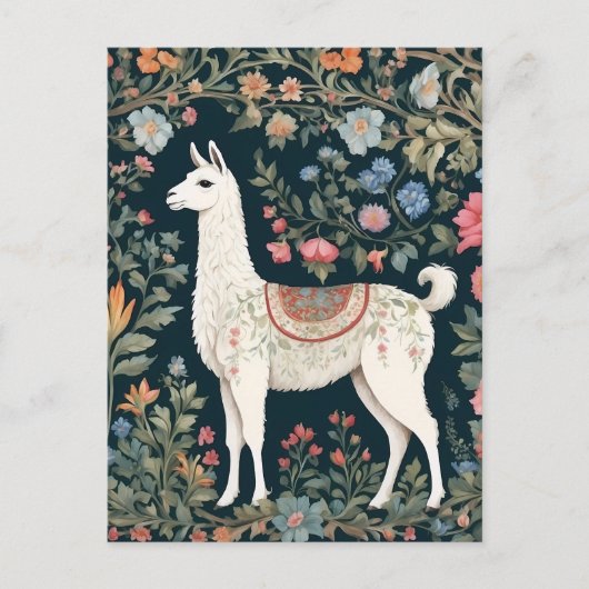 Schattigee Llama Elegante Bloemen Briefkaart (Voorkant)
