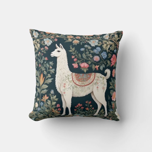 Schattigee Llama Elegante Bloemen Kussen (Voorkant)