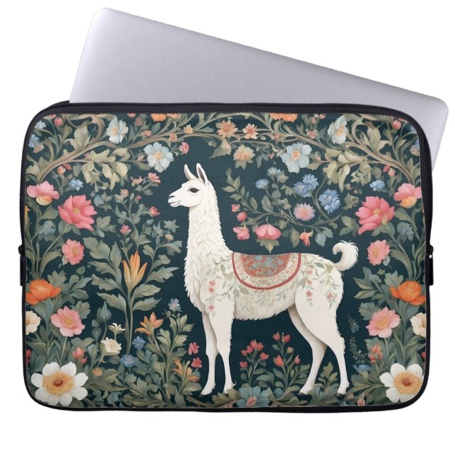 Schattigee Llama Elegante Bloemen Laptop Sleeve (Voorkant)