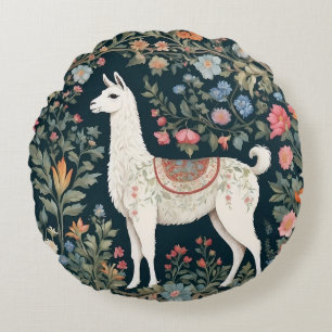 Schattigee Llama Elegante Bloemen Rond Kussen