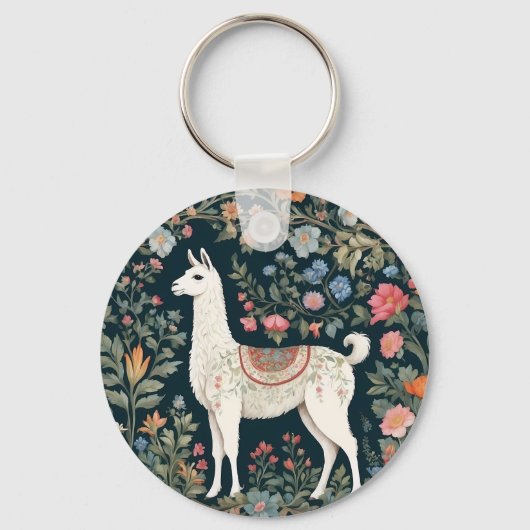 Schattigee Llama Elegante Bloemen Sleutelhanger (Voorkant)