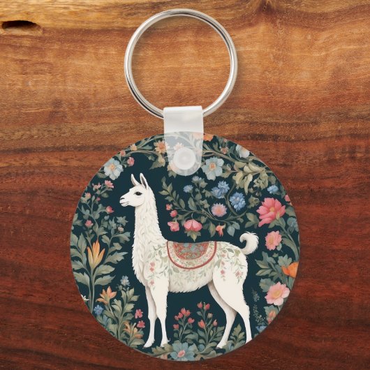Schattigee Llama Elegante Bloemen Sleutelhanger (Achterkant)