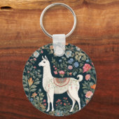Schattigee Llama Elegante Bloemen Sleutelhanger (Voorkant)