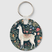 Schattigee Llama Elegante Bloemen Sleutelhanger (Achterkant)