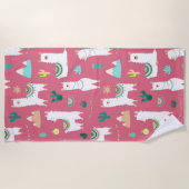 Schattigee Llama en Cactus Roze Patroon Monogram Strandlaken (Voorkant)