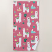 Schattigee Llama en Cactus Roze Patroon Monogram Strandlaken (Voorkant)