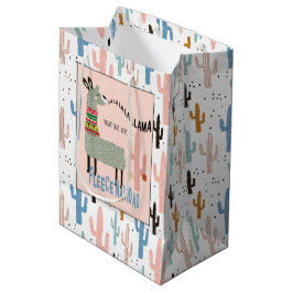 Schattigee Llama en pastel Saguaro Cactus Patroon Medium Cadeauzakje