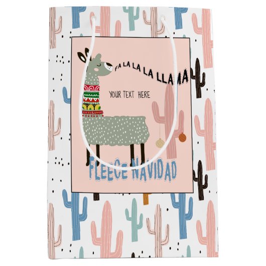 Schattigee Llama en pastel Saguaro Cactus Patroon Medium Cadeauzakje (Voorkant)