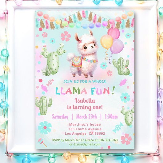 Schattigee Llama Fun Cactus Kleurrijke Meisje Verj Kaart