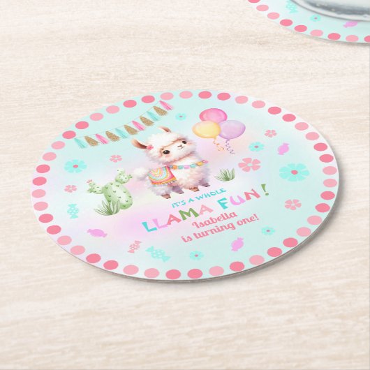 Schattigee Llama Fun Cactus Kleurrijke Meisje Verj Ronde Kartonnen Onderzetter (Gebogen)
