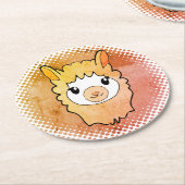 Schattigee Llama Gezicht  Print Tekening Ronde Kartonnen Onderzetter (Gebogen)