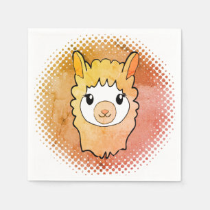 Schattigee Llama Gezicht  Print Tekening Servet