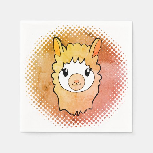 Schattigee Llama Gezicht Print Tekening Servet (Voorkant)