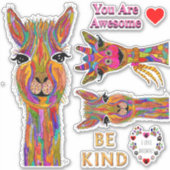 Schattigee Llama Giraffe & Geweldige Woorden Vinyl Sticker (Voorkant)