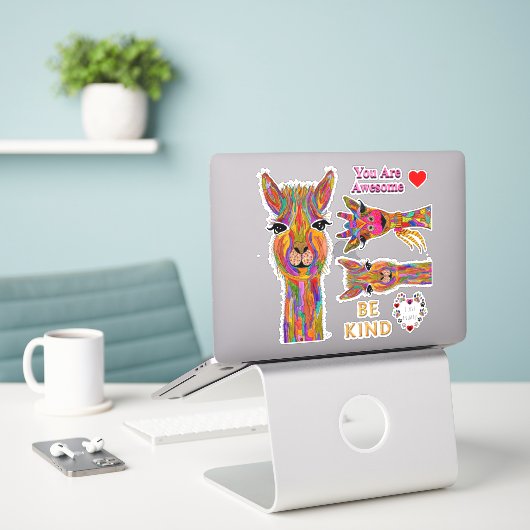 Schattigee Llama Giraffe & Geweldige Woorden Vinyl Sticker (Laptop op bureau)
