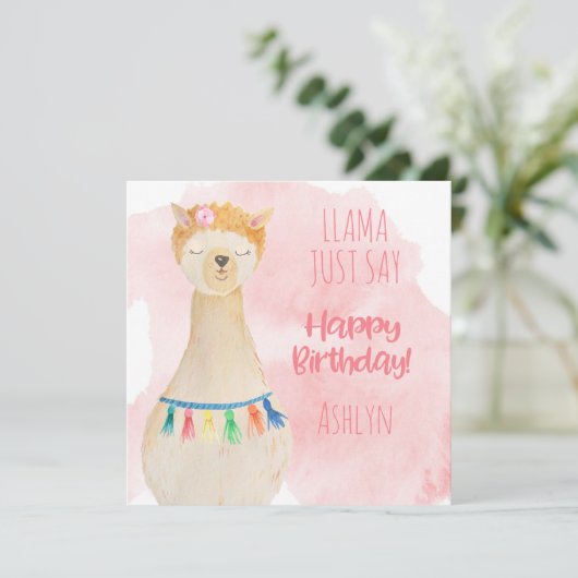 Schattigee Llama Girly Pink gepersonaliseerde verj Kaart (Staand voorkant)