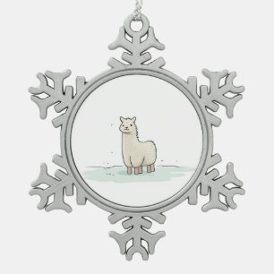 Schattigee Llama Illustratie - Schattige en rustig Tin Sneeuwvlok Ornament