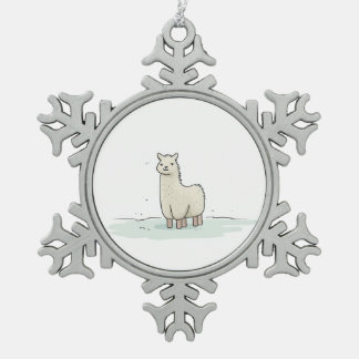 Schattigee Llama Illustratie - Schattige en rustig Tin Sneeuwvlok Ornament