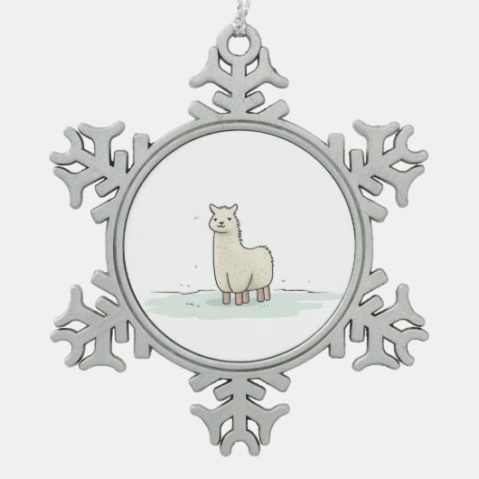 Schattigee Llama Illustratie - Schattige en rustig Tin Sneeuwvlok Ornament (Voorkant)