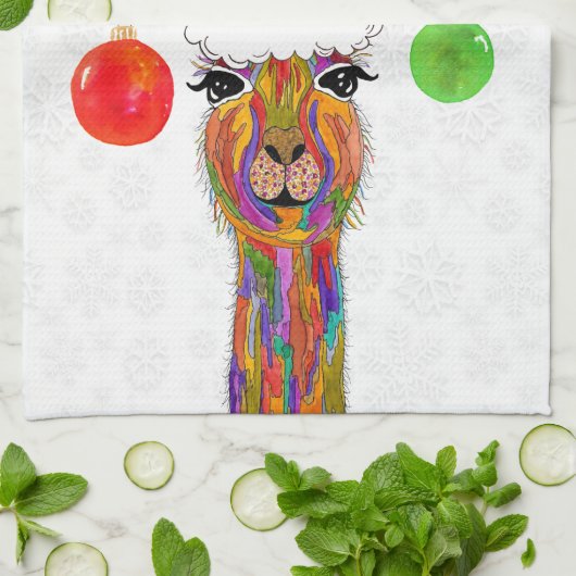 Schattigee Llama Kerst Keukenhanddoek (Gevouwen)