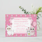 Schattigee Llama, Kitten en Muis Roze Meisje Verja Kaart (Staand voorkant)