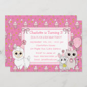 Schattigee Llama, Kitten en Muis Roze Meisje Verja Kaart (Voorkant / Achterkant)