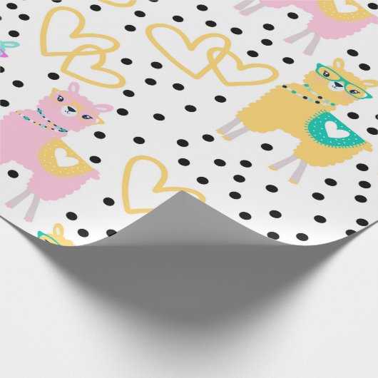 Schattigee Llama Leuk Kleurrijk Blauwgroen Roze Ha Cadeaupapier (Hoek)