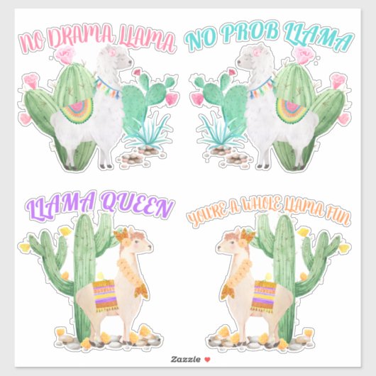 Schattigee Llama met Fun Llama Humor Gezegden - 4  Sticker (Vel)