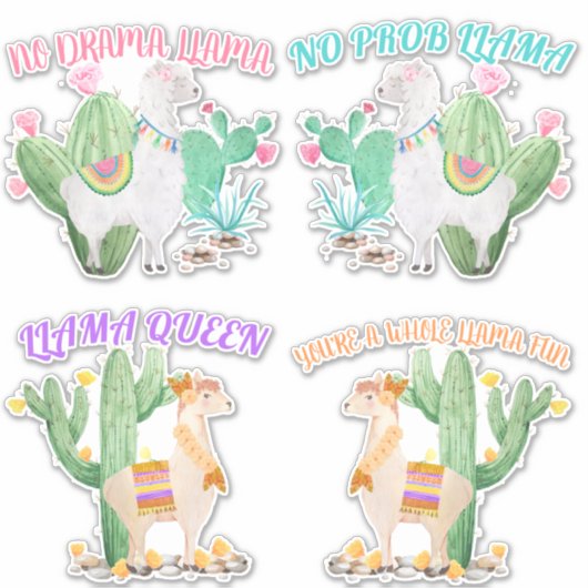 Schattigee Llama met Fun Llama Humor Gezegden - 4 Sticker (Voorkant)