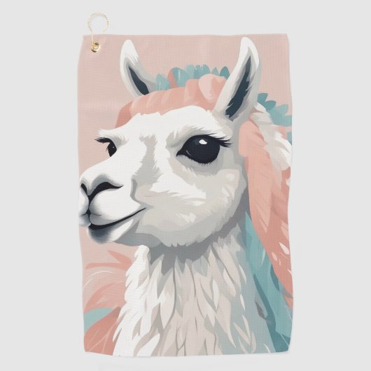 Schattigee Llama met kleurrijke vacht op zijn hoof Golfhanddoek (Voorkant)