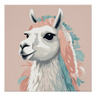 Schattigee Llama met kleurrijke vacht op zijn hoof Perfect Poster