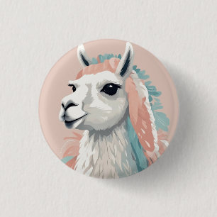 Schattigee Llama met kleurrijke vacht op zijn hoof Ronde Button 3,2 Cm