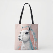 Schattigee Llama met kleurrijke vacht op zijn hoof Tote Bag (Voorkant)