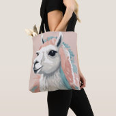 Schattigee Llama met kleurrijke vacht op zijn hoof Tote Bag (Dichtbij)