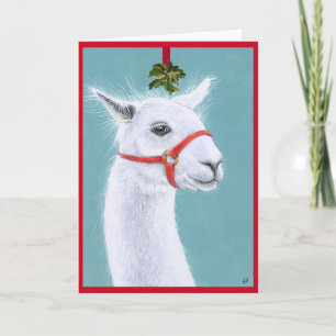 Schattigee Llama met Mistletoe kerstkaart Feestdagen Kaart