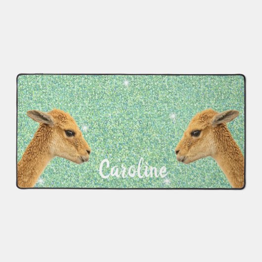 Schattigee Llama op groene Mint Glitter Gepersonal Bureaumat (Voorkant)