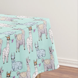 Schattigee Llama Pattern Illustratie op Groen Tafelkleed
