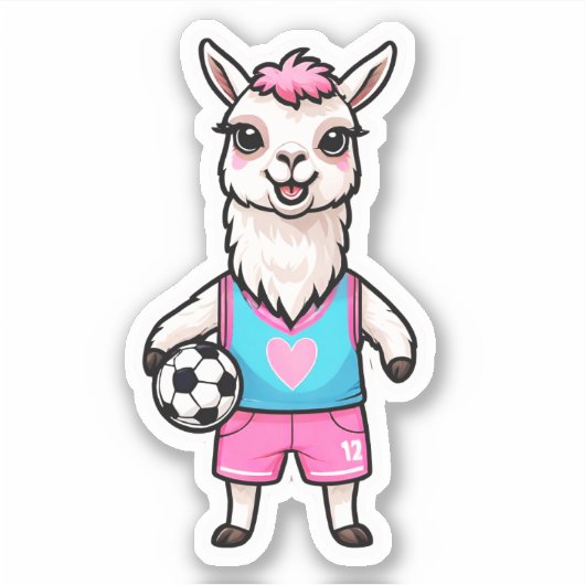 Schattigee Llama Spelen Voetbal Sticker (Voorkant)