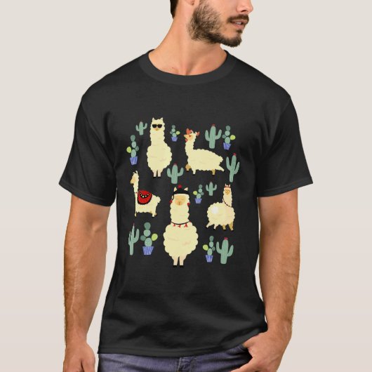 Schattigee Llama Squad Pose voor Afbeelding Cactus T-shirt (Voorkant)