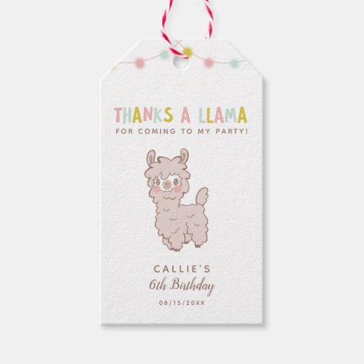 Schattigee Llama thema verjaardagsfeestpastel Cadeaulabel (Voorkant)
