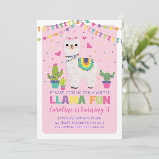 Schattigee Llama Verjaardagsfeest Girly Fiesta Alp Kaart (Staand voorkant)