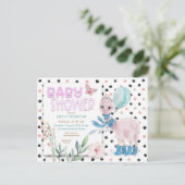 Schattigee Llama Wellies Stippen Roze Baby shower Uitnodiging Briefkaart (Staand voorkant)