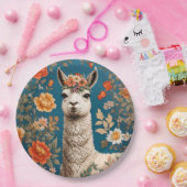 Schattigee Llama William Morris Geïnspireerd Bloem Papieren Bordje (Feest)