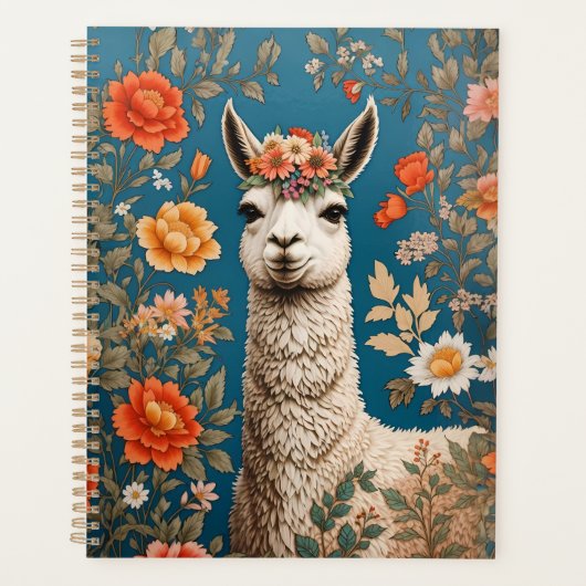 Schattigee Llama William Morris Geïnspireerd Bloem Planner (Voorkant)