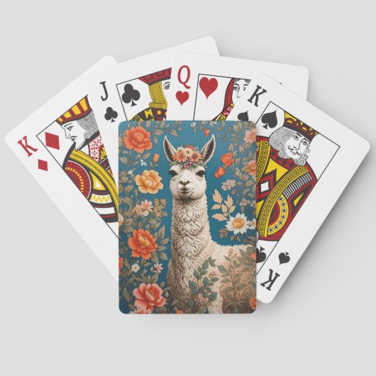 Schattigee Llama William Morris Geïnspireerd Bloem Pokerkaarten (Achterkant)