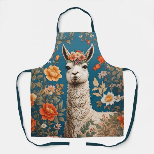 Schattigee Llama William Morris Geïnspireerd Bloem Schort (Voorkant)