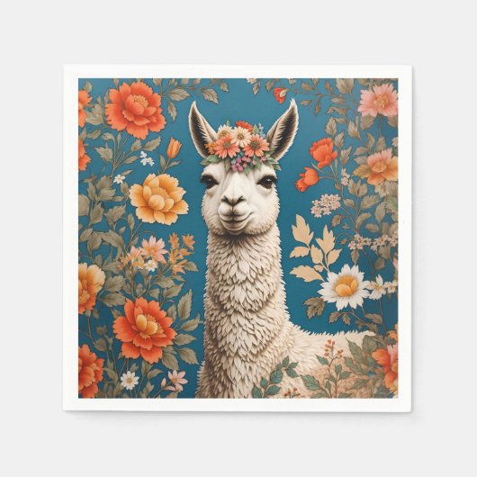 Schattigee Llama William Morris Geïnspireerd Bloem Servet (Voorkant)