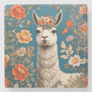 Schattigee Llama William Morris Geïnspireerd Bloem Stenen Onderzetter