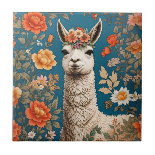 Schattigee Llama William Morris Geïnspireerd Bloem Tegeltje