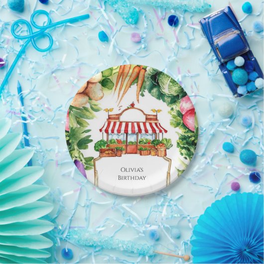 Schattigee lokale boerenmarktverjaardag papieren bordje (Feest)